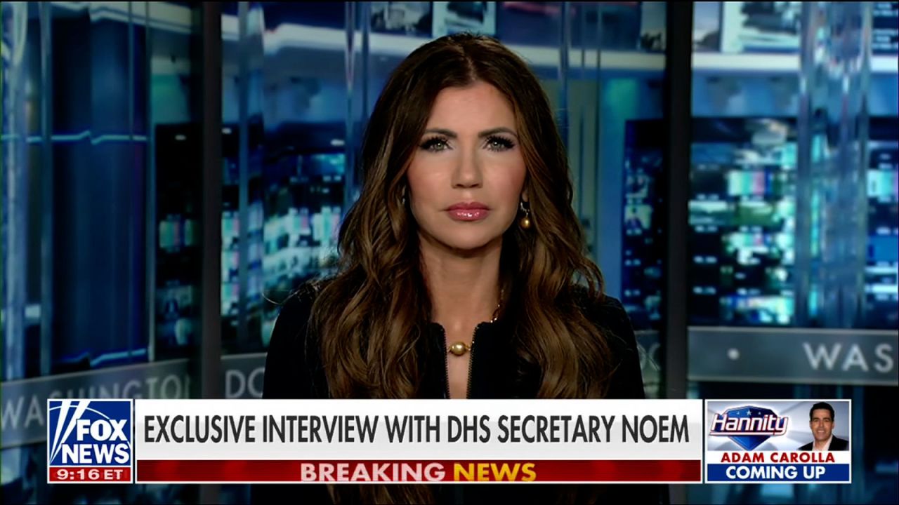 Homeland Security secretary Kristi Noem appears on Fox News on Monday.