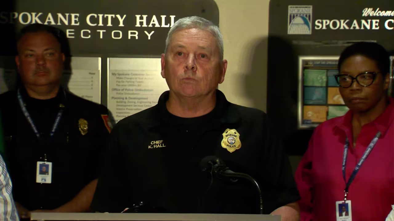 Spokane Police Chief Kevin Hall speaks during a press conference on Wednesday, following protests in the city.