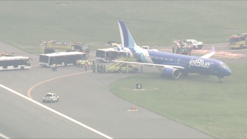JetBlue Plane Rolls Onto Grass After Landing at Boston Logan Airport