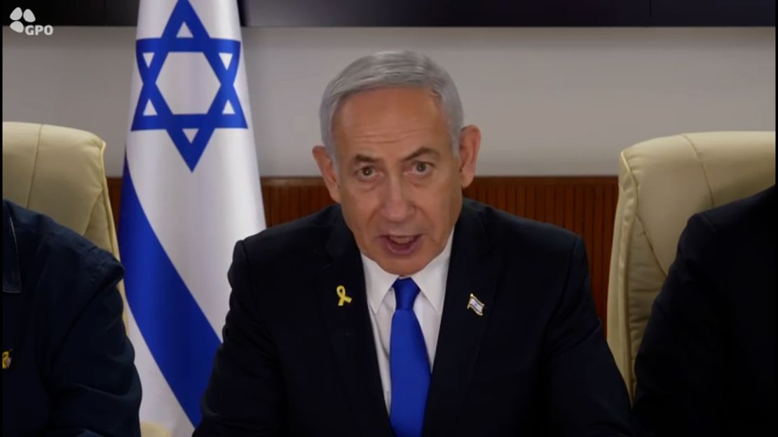 Israeli Prime Minister Benjamin Netanyahu makes a statement in Tel Aviv, Israel, on the Iran attacks.