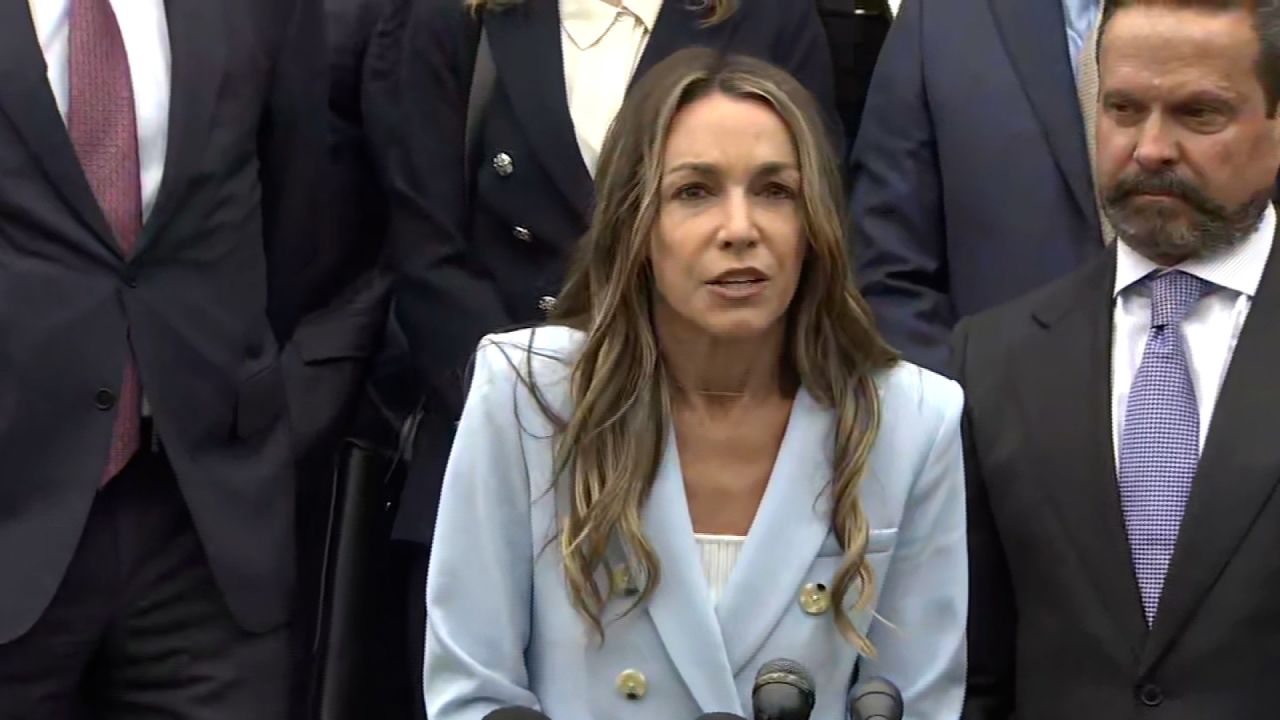 Karen Read speaks outside of the courthouse in Dedham, Massachusetts, on Wednesday.