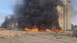 This screengrab, taken from a video geolocated by CNN, shows smoke rising near a technology park housing multiple companies including Microsoft in Beer Sheva, Israel, on Friday, June 20, 2025. 