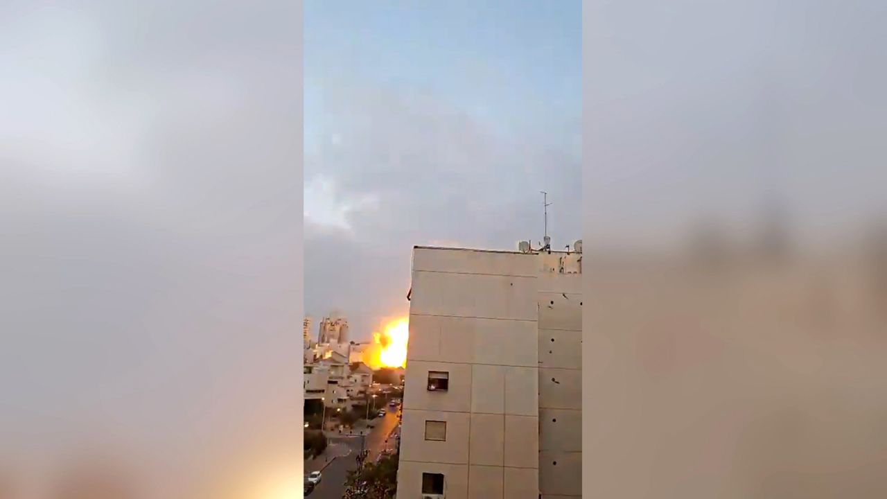 This screengrab shows the moment of an Iranian strike on the southern Israel city of Beer Sheva.