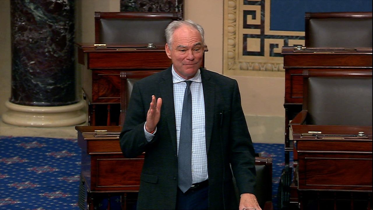 Sen. Tim Kaine speaks on the Senate floor on Friday, June 27.