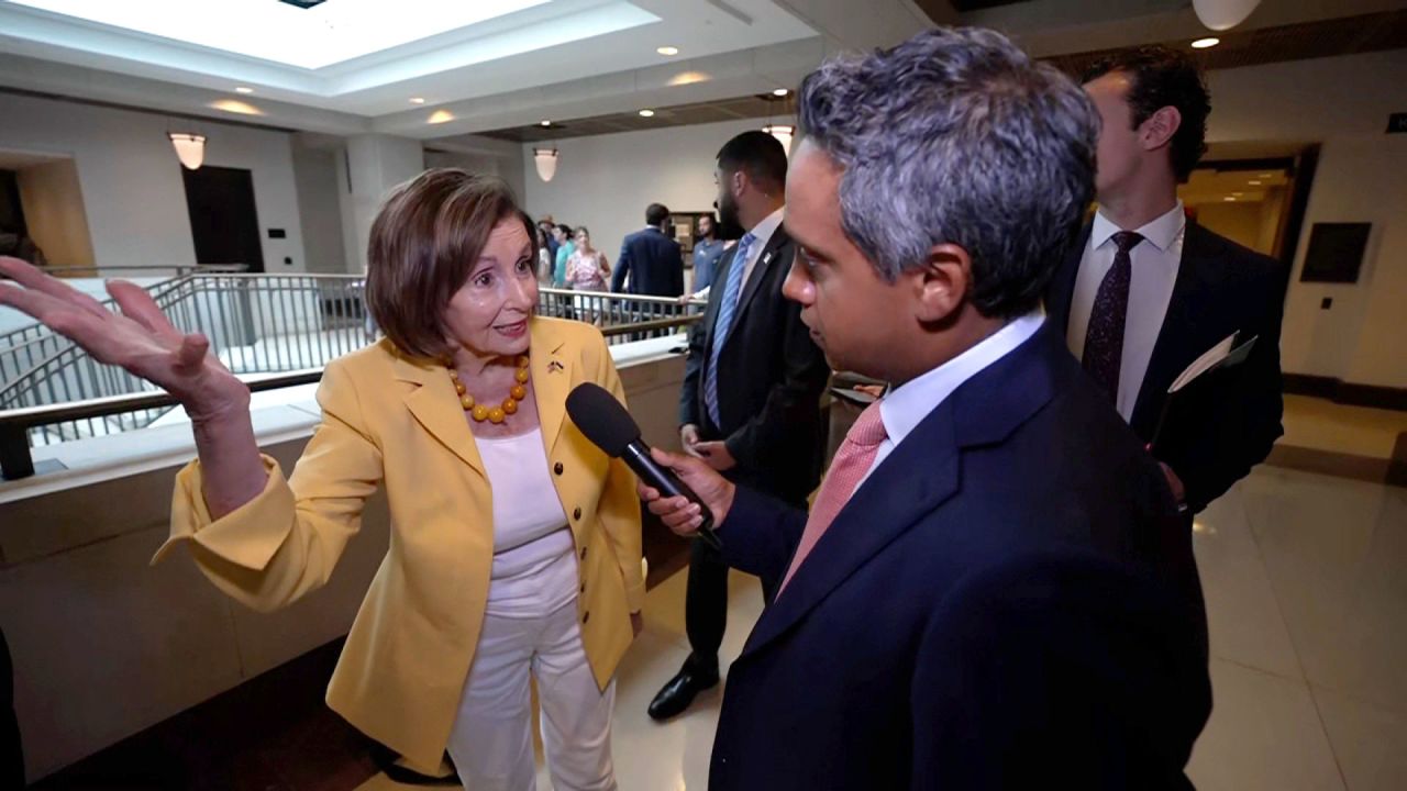 Former House Speaker Nancy Pelosi talks to CNN's Manu Raju on Friday. june 27, 2025 – israel-iran