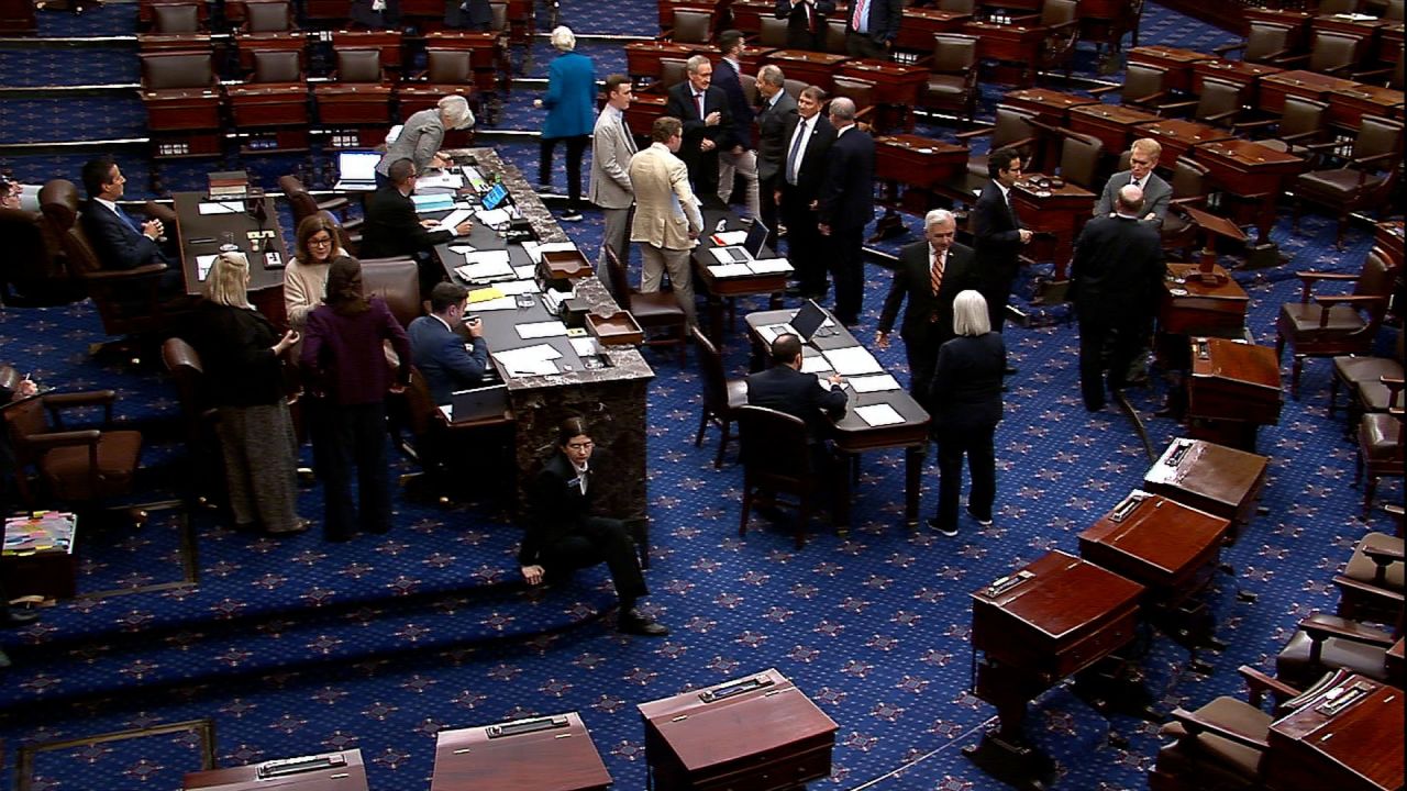A still from a livestream of the Senate floor as members vote on a motion to proceed with debate on President Donald Trump’s giant tax cuts and spending bill Saturday, June 28, 2025.