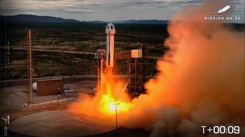Jeff Bezos' Blue Origin space company successfully launched its New Shepard crewed flight, NS-33, into space from a launch pad in western Texas less than a day after the company's founder married Lauren Sanchez in a star-studded wedding in Venice. Blue Origin's New Shepard program has flown more than 60 humans and 175 scientific payloads above the Kármán line, the internationally recognized boundary of space.