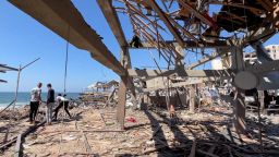 Damage at the cafe near the port in Gaza City on June 30, 2025, following an Israeli airstrike.