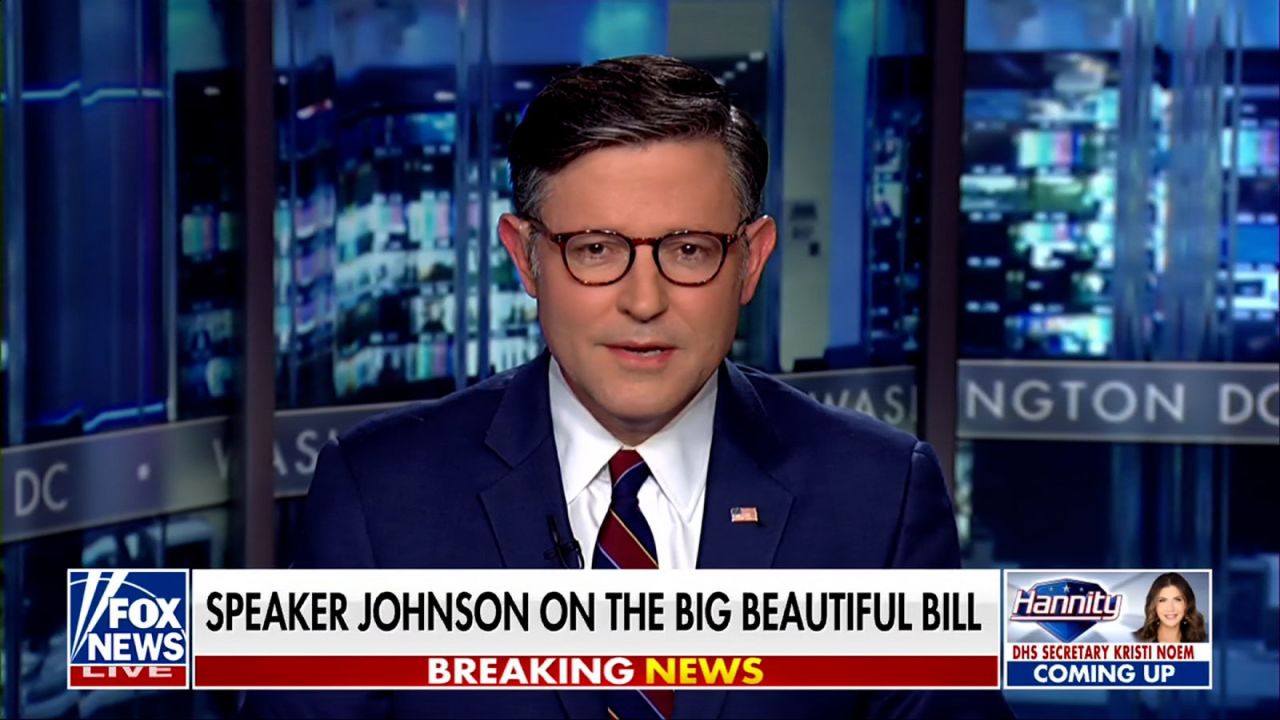 House Speaker Mike Johnson appears on Fox News on Tuesday.