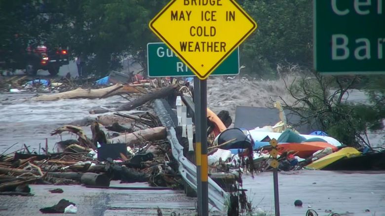Debris from severe flooding along the Guadalupe River is seen in the San Antonio area in Texas on Friday.