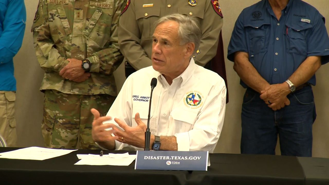Texas Gov. Greg Abbott speaks during a press conference in Kerrville, Texas, on Saturday.
