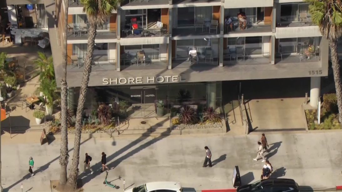 The Shore Hotel sits across from the famed Santa Monica pier in Southern California.