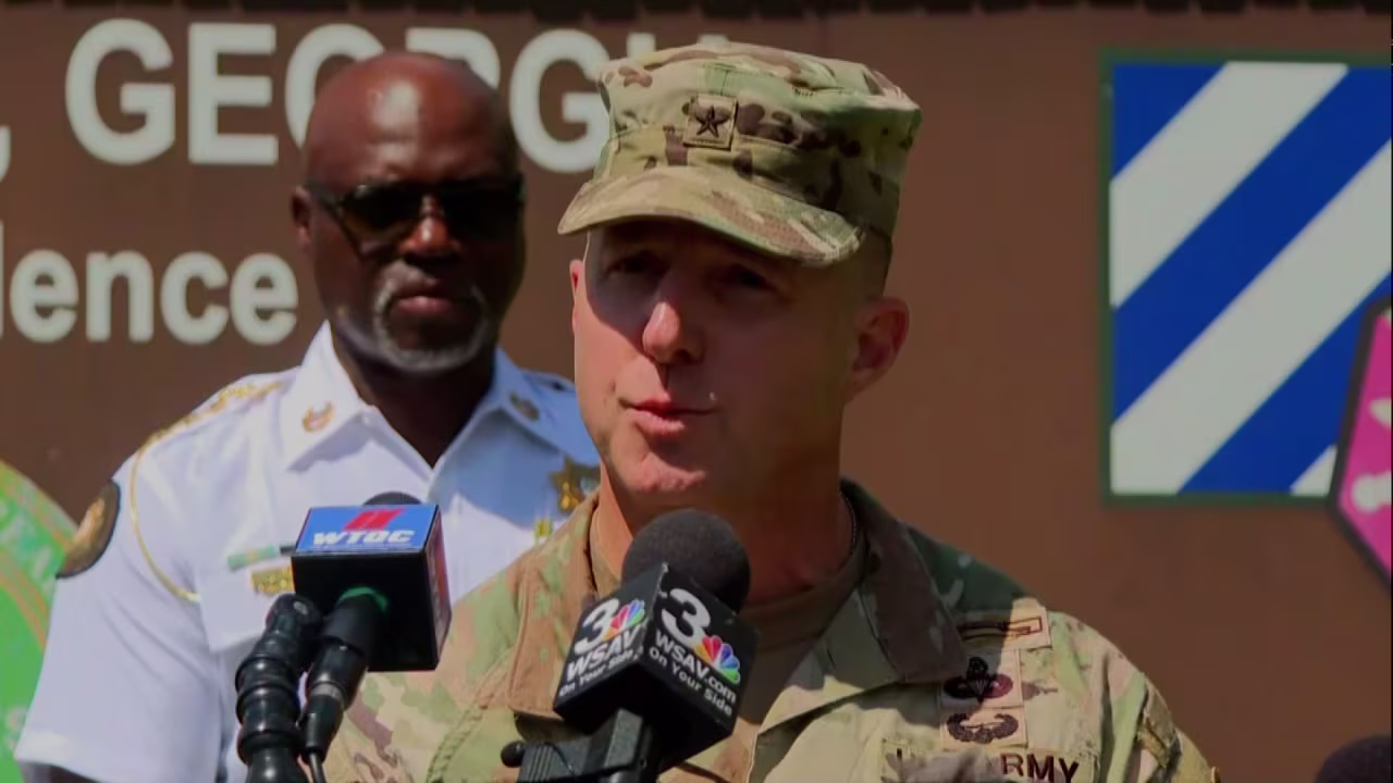 Brig. Gen. John Lubas speaks at a press conference in Fort Stewart, Georgia, on Wednesday.