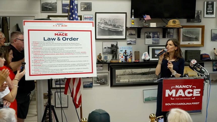 Rep. Nancy Mace speaks during a town hall in Myrtle Beach, South Carolina, on Wednesday.