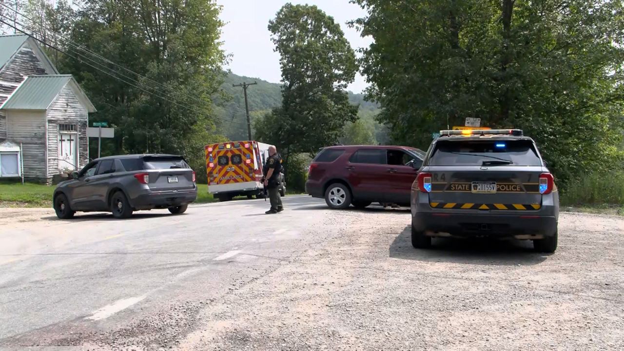 The scene near where two Pennsylvania state troopers were shot while responding to a call Thursday morning about 45 miles from Scranton, Pennsylvania.