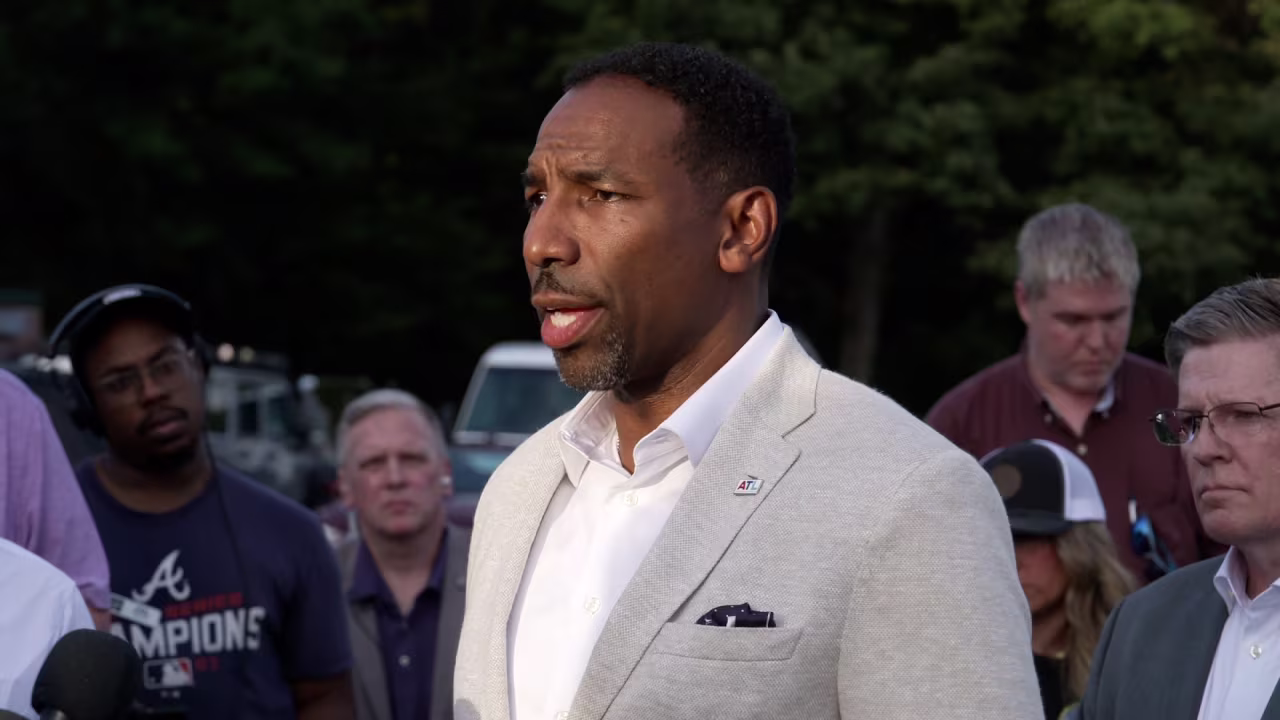 Atlanta Mayor Andre Dickens speaks during a press conference on Friday.