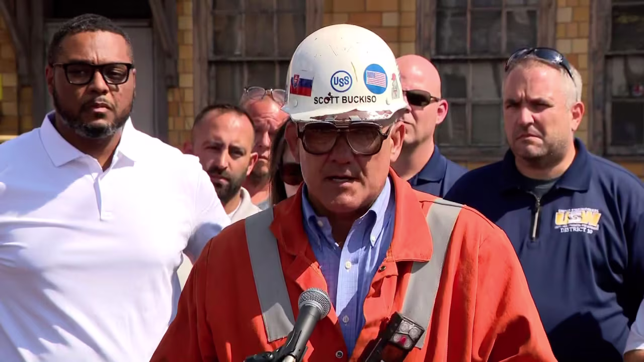 Scott Buckiso, executive vice president and chief manufacturing officer for US Steel, speaks at a press conference Monday.