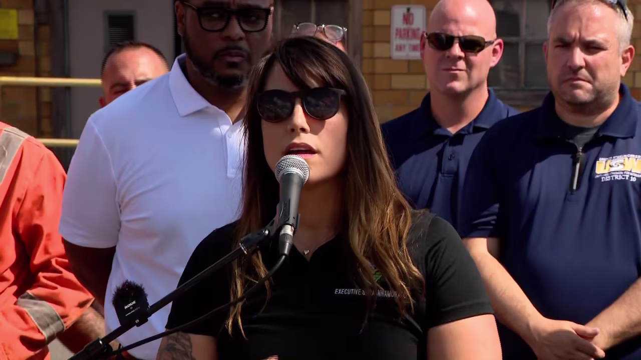 County Executive Sara Innamorato speaks at a press conference Monday.