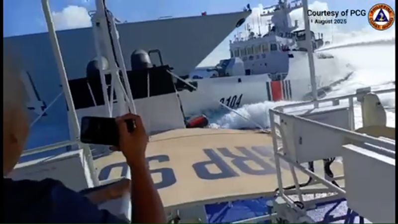 Chinese navy warship collides into coast guard vessels while chasing Philippine boats in South China Sea