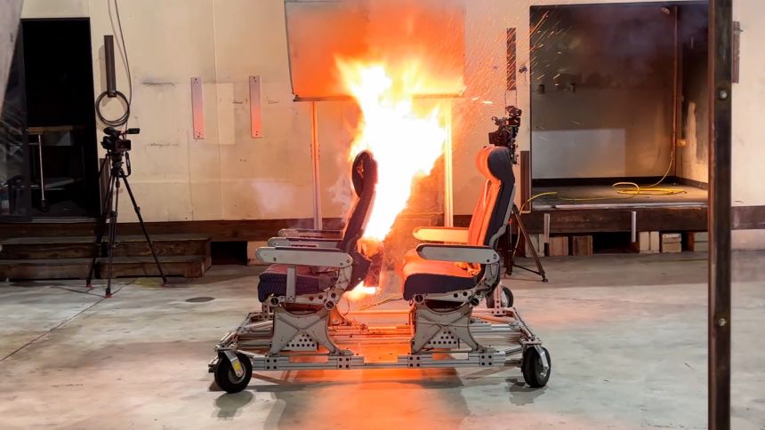 Demonstration of lithium ion battery thermal runaway at FAA technical center in Atlantic City, New Jersey.