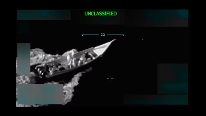 This screengrab of a video posted to Donald Trump’s Truth Social account on Tuesday, September 2, 2025, shows what Trump described as a Tren de Aragua boat carrying drugs from Venezuela, against which Trump ordered a strike.