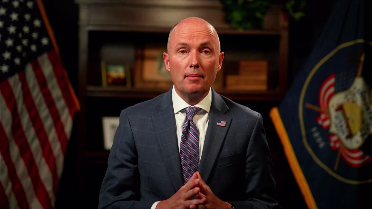 Utah Gov. Spencer Cox takes part in an interview with CNN's Anderson Cooper on Friday.