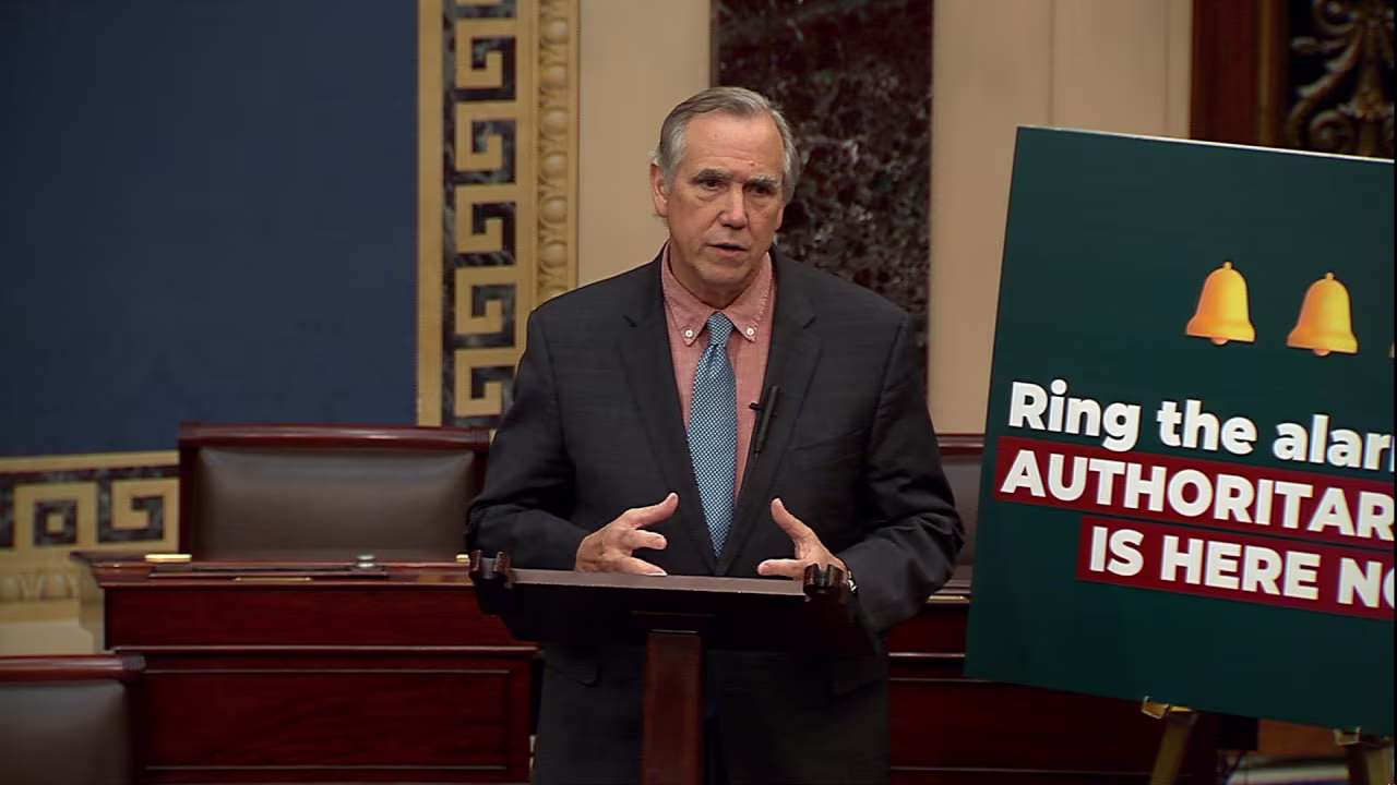 Oregon Democratic Sen. Jeff Merkley speaks on the Senate floor on Tuesday.