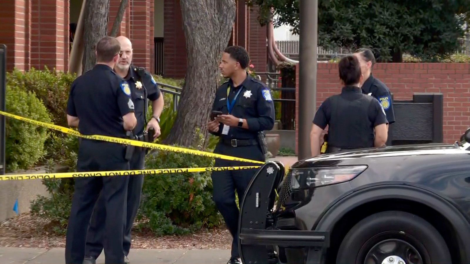 Police gather at KXTV, an ABC affiliate, where shots were fired on Friday, September 19, in Sacramento, California.