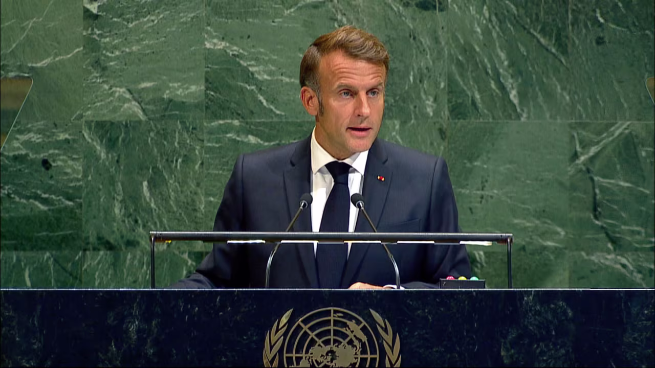 French President Emmanuel Macron speaks on Monday.
