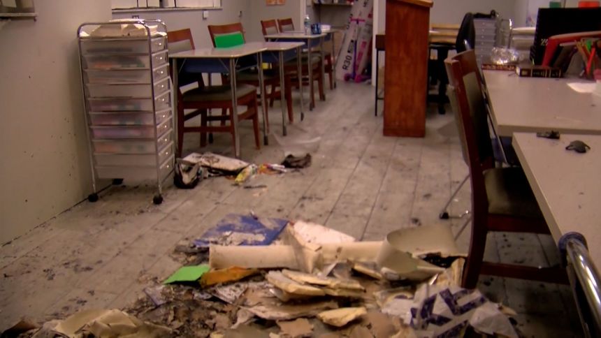 Damage is seen after a fire at Chabad of Charlotte County in Punta Gorda, Florida.