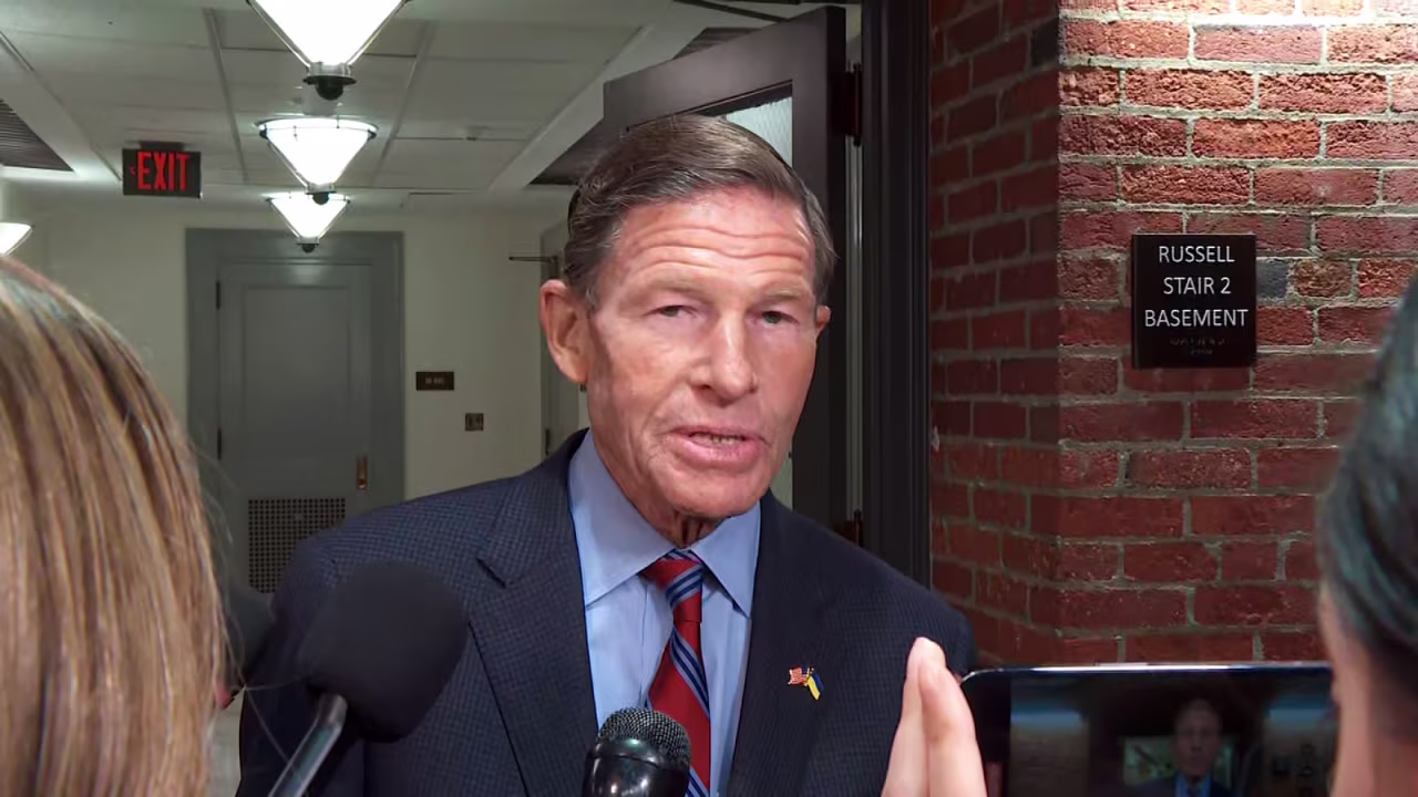 Sen. Richard Blumenthal speaks to members of the media on Wednesday.