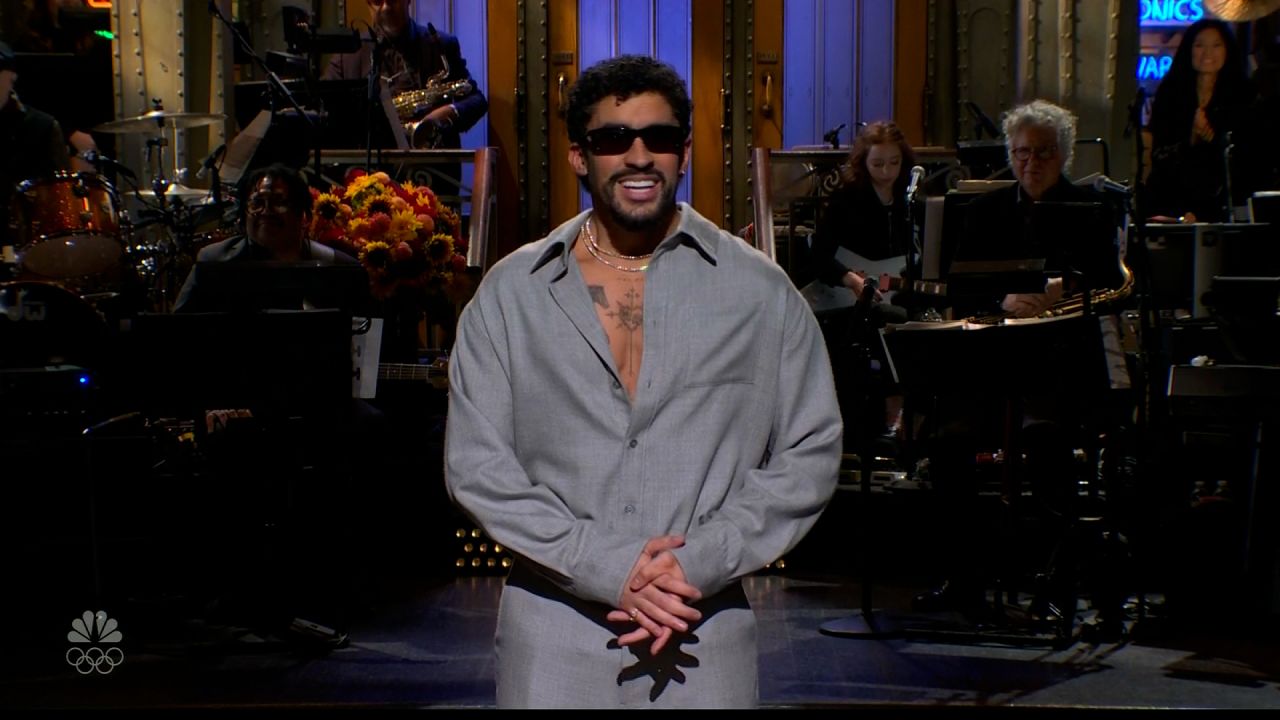 Bad Bunny from screen cap of Saturday Night Life on October 4, 2025