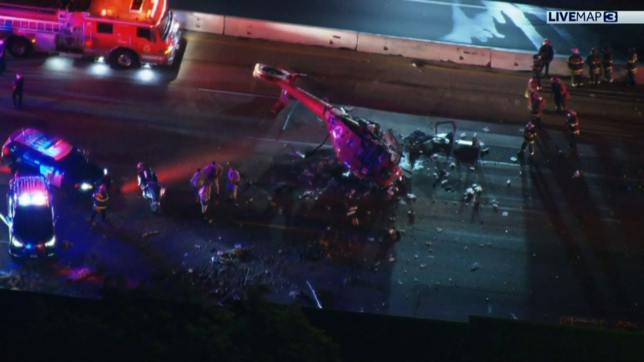 The scene of a medical helicopter crash on a Sacramento highway Monday evening.