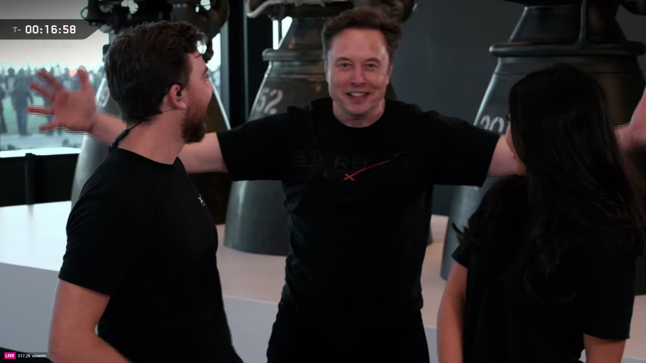 Elon Musk appears during SpaceX livestream on Monday.
