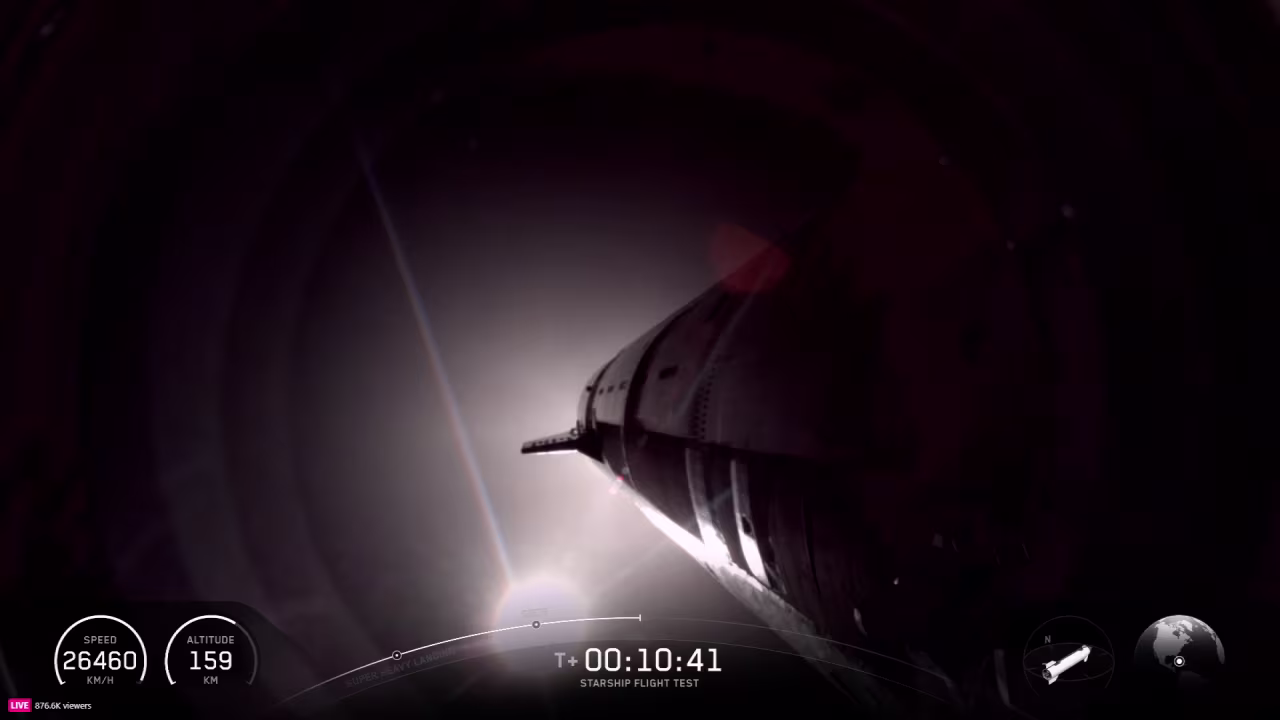 The Starship spacecraft is seen soaring through space on Monday.