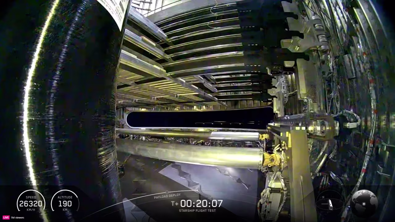 Starship begins deploying mock satellites during Monday's test launch.
