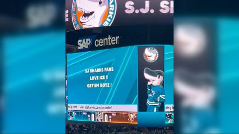 The message on the arena's scoreboard seemed to praise Immigration and Customs Enforcement (ICE).