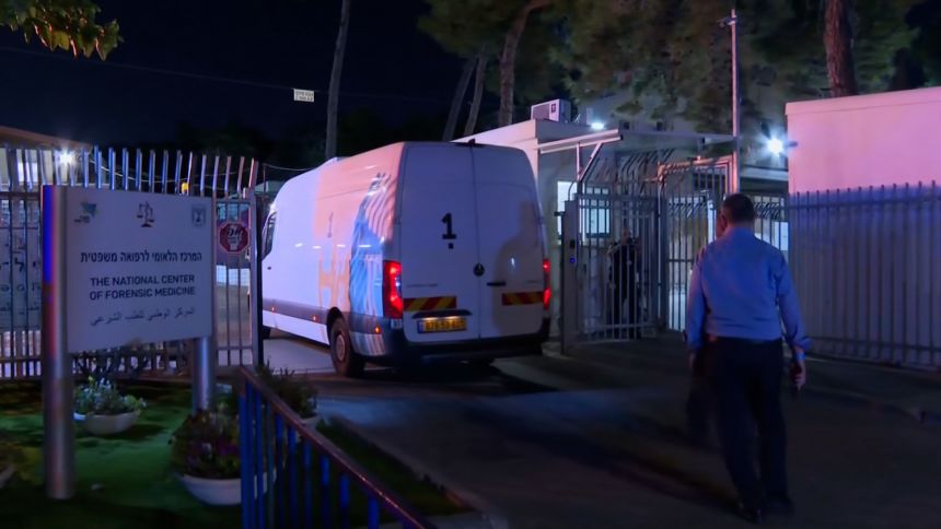 A still from a video shows a convoy carrying the body of a deceased hostage arriving at Israel's National Center of Forensic Medicine in Tel Aviv on Monday, October 20, 2025.