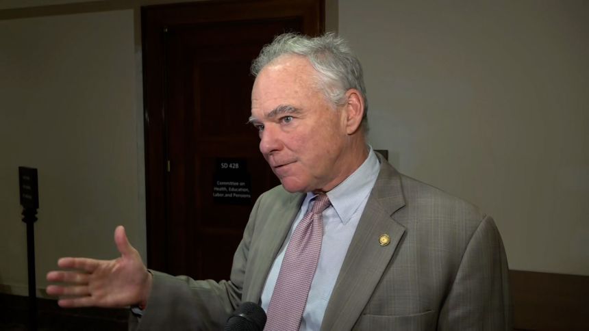 Sen. Tim Kaine Kaine talks with CNN on Wednesday.