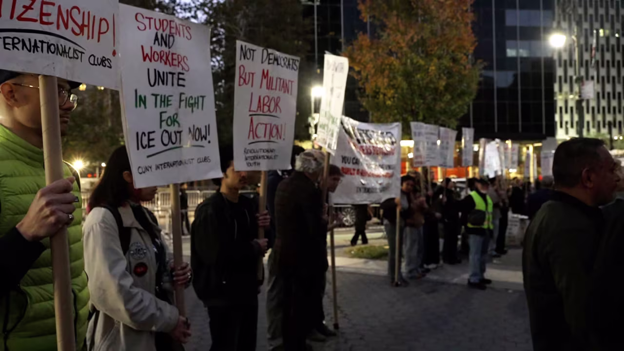 Protestors gather at Foley Square in New York on Wednesday.
