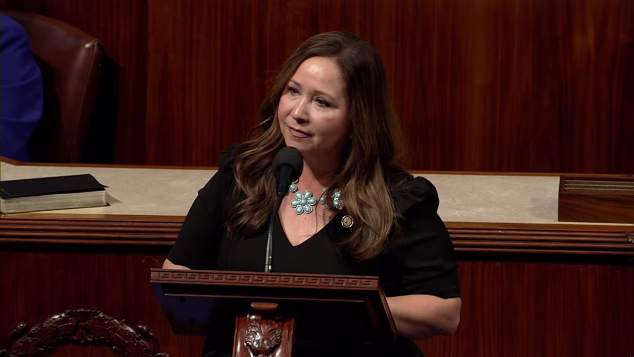 Rep. Adelita Grijalva speaks on the floor of the US House of Representatives after being sworn in on Wednesday.