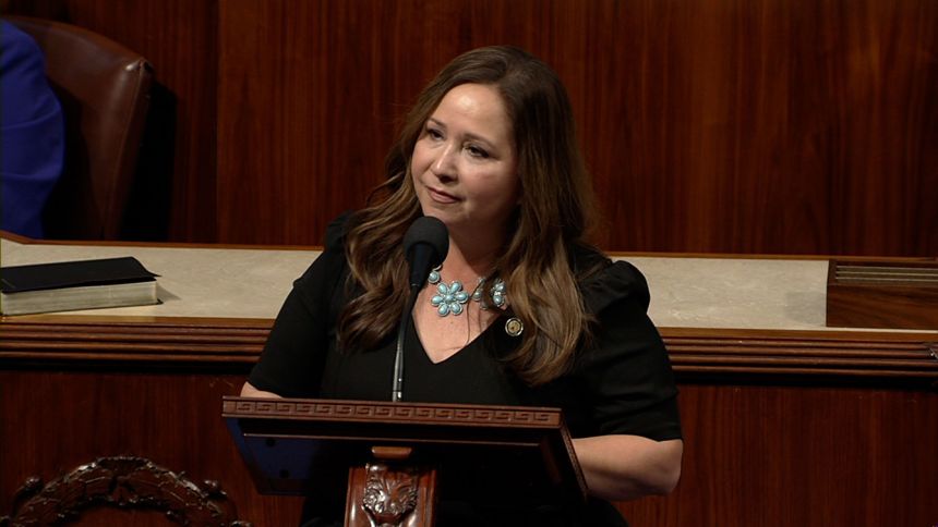 Rep. Adelita Grijalva speaks on the floor of the US House of Representatives after being sworn in on Wednesday.
