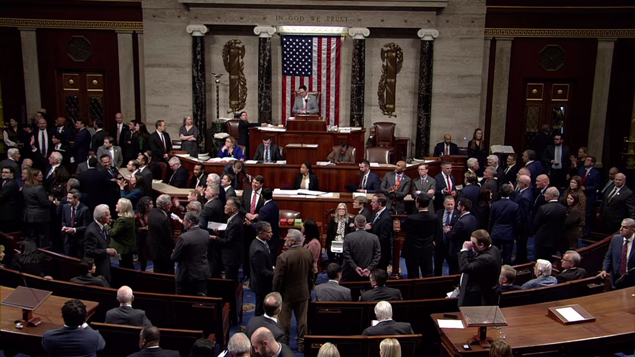 The floor of the US House of Representatives on Tuesday, November 18, 2025, just after the conclusion of a vote on a measure ordering President Donald Trump’s Justice Department to publicly release all of its investigative files into the late convicted sex offender Jeffrey Epstein. The measure passed 427-1.