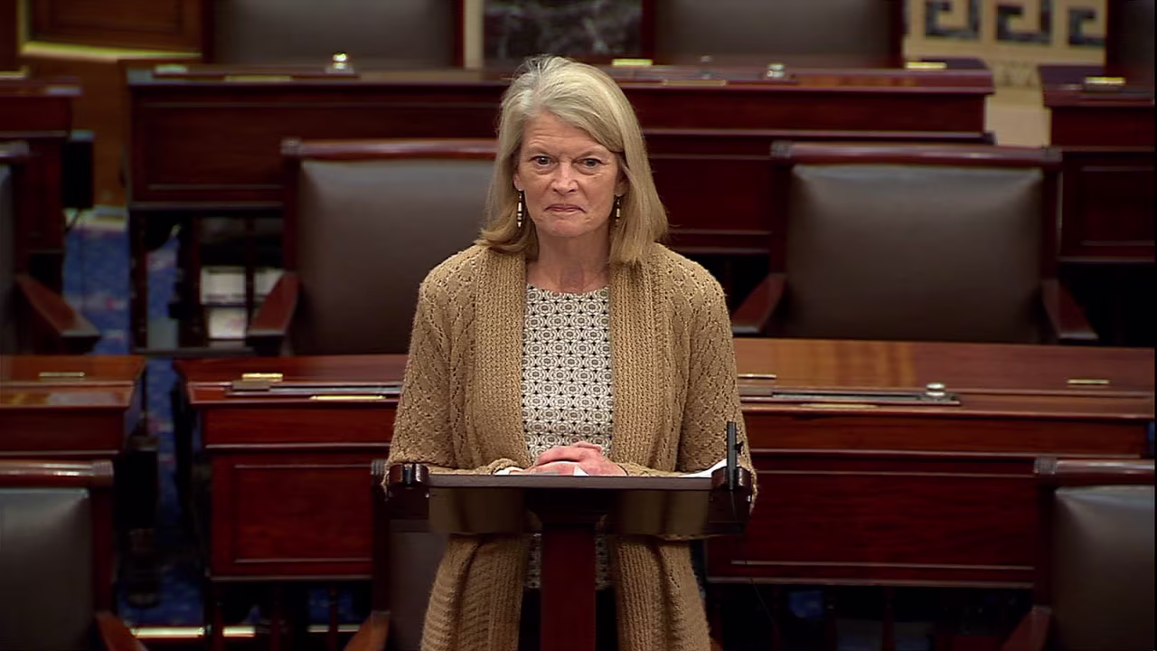 Sen. Lisa Murkowski speaks on the Senate floor on Monday.