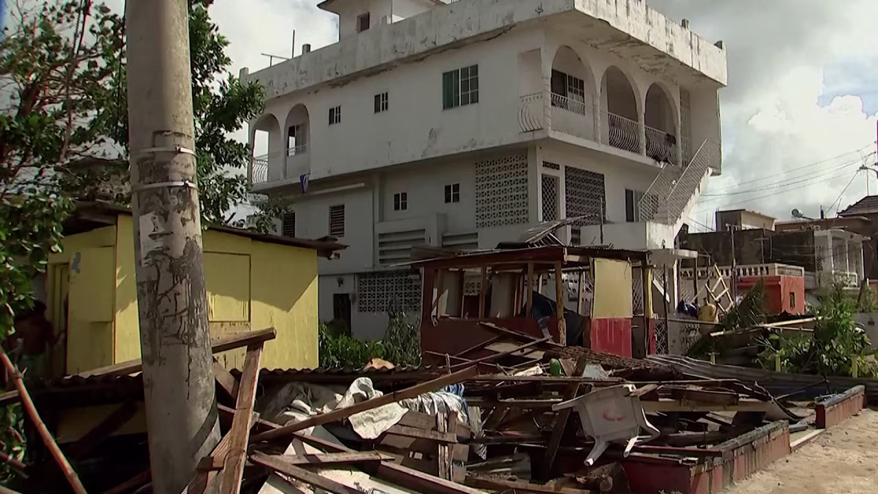 Debris and damaged structures in Montego Bay, on Jamaica's northwestern coast, Wednesday.