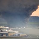 Smoke billows from a plane crash in Louisville, Kentucky, on Tuesday, November 4, 2025.