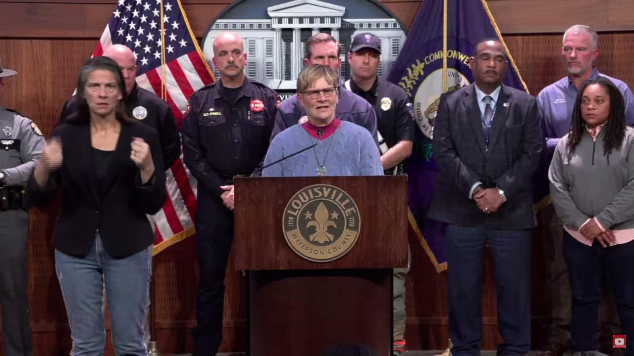 Councilwoman Betsy Ruhe speaks at a news conference in Louisville, Kentucky, on Tuesday.