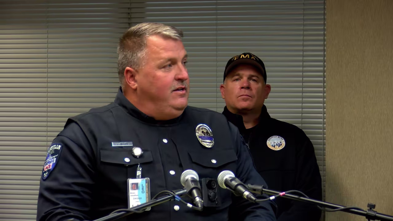 Officer Jonathan Bevin speaks at a press conference in Louisville, Kentucky, on Tuesday.