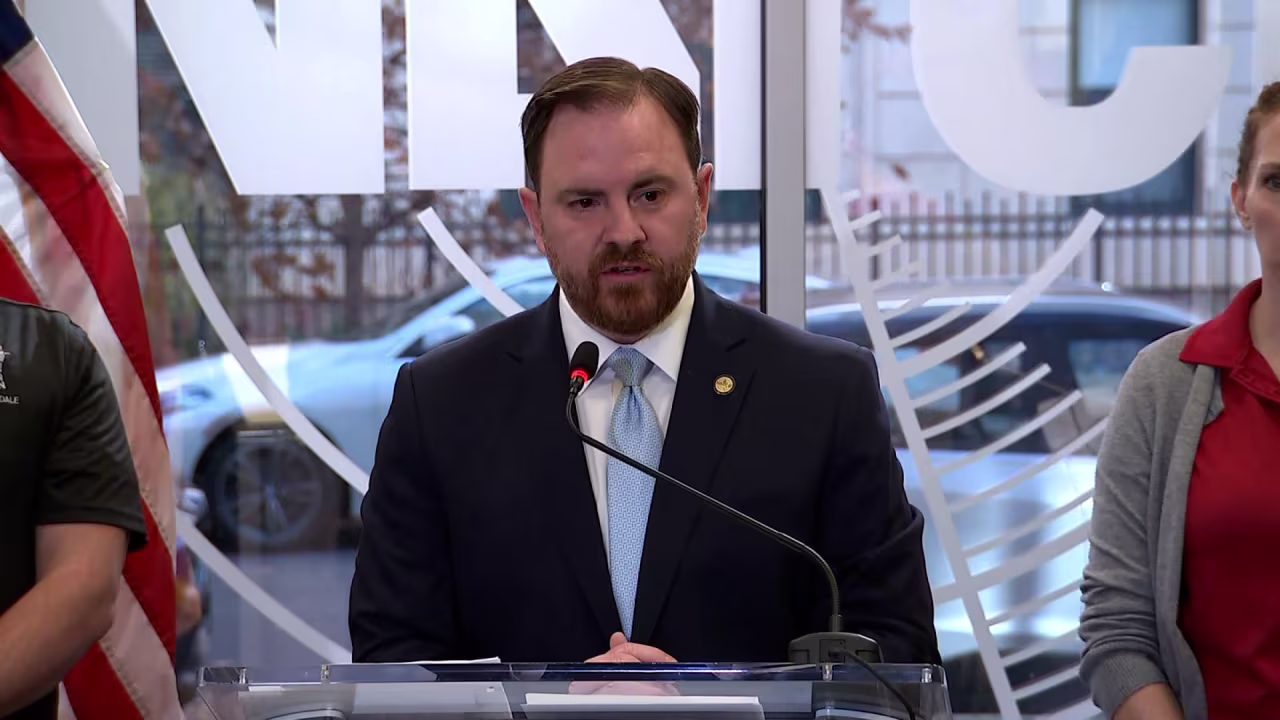 National Air Traffic Controllers Association President Nick Daniels holds a news conference in Washington, DC, on Monday.