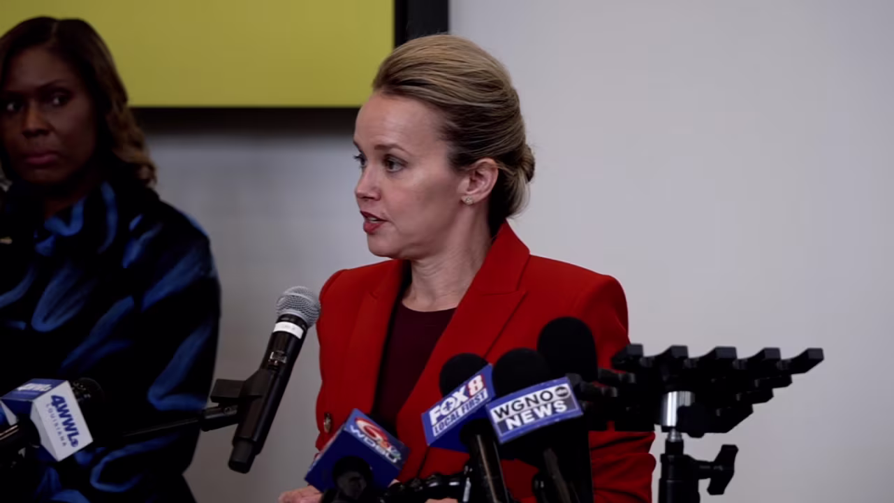New Orleans mayor-elect Helena Moreno speaks during a press conference on Tuesday.